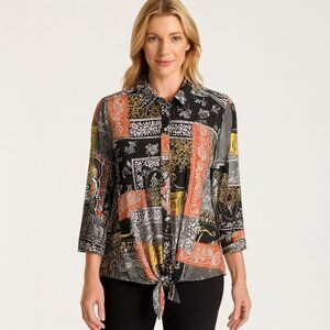 Nygard Patchwork Versatile  Button Down Blouse NWOT Size Med